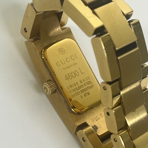 Gucci 4600L Series White Dial Stainless Steel Gold Tone Rectangle Women's Watch - Picture 5 of 6